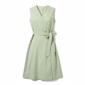 Vintage Park East Wrap Dress Women Medium Green Seersucker Polycotton Sleeveless